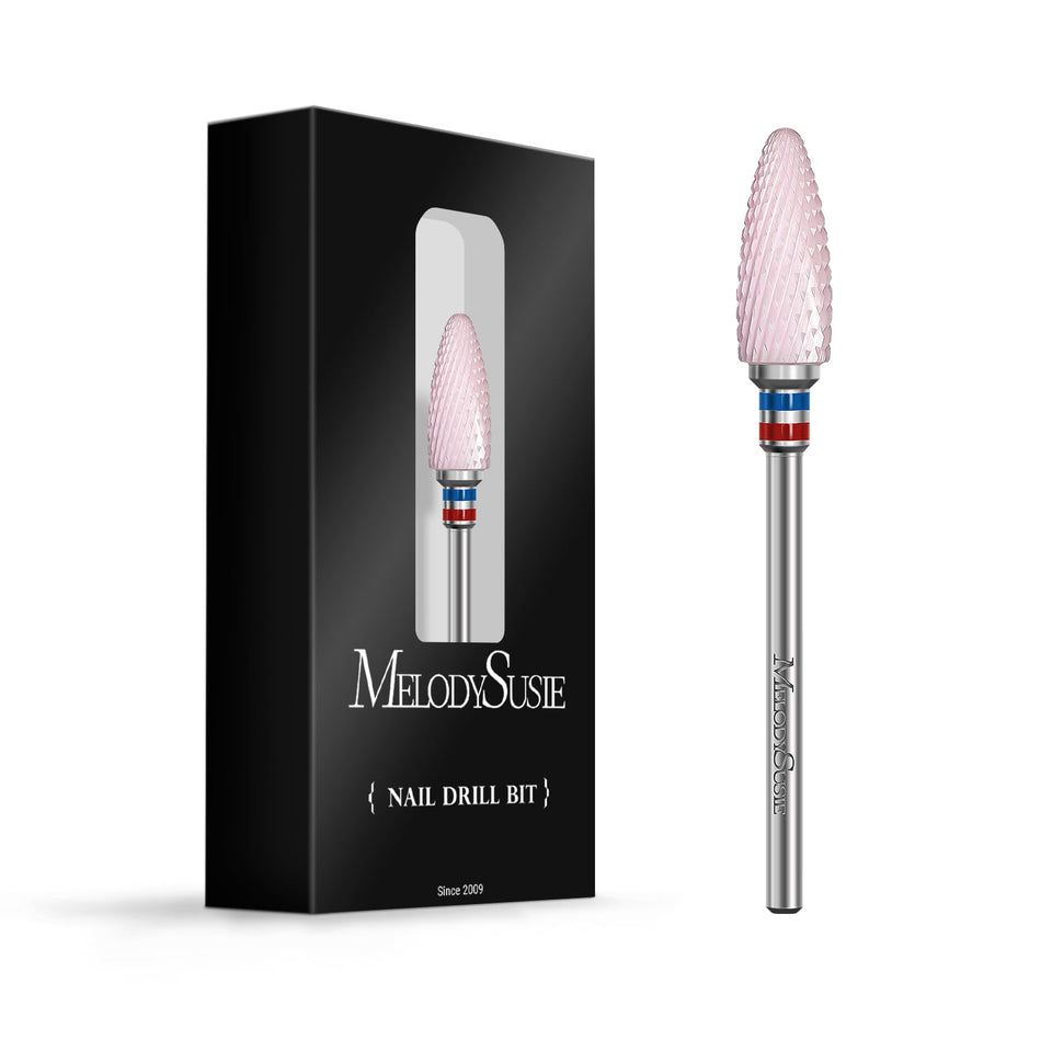 MelodySusie ceramic flame bit front view showing pink finish and tapered tip, precise shaping