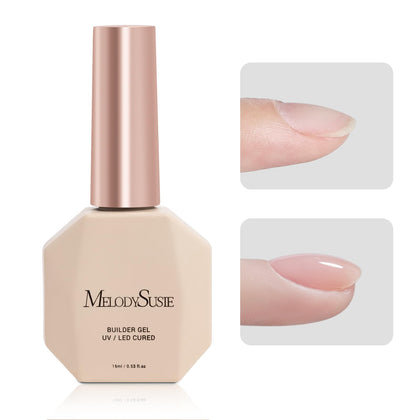 MelodySusie front bottle showing label and clear builder gel benefit durability