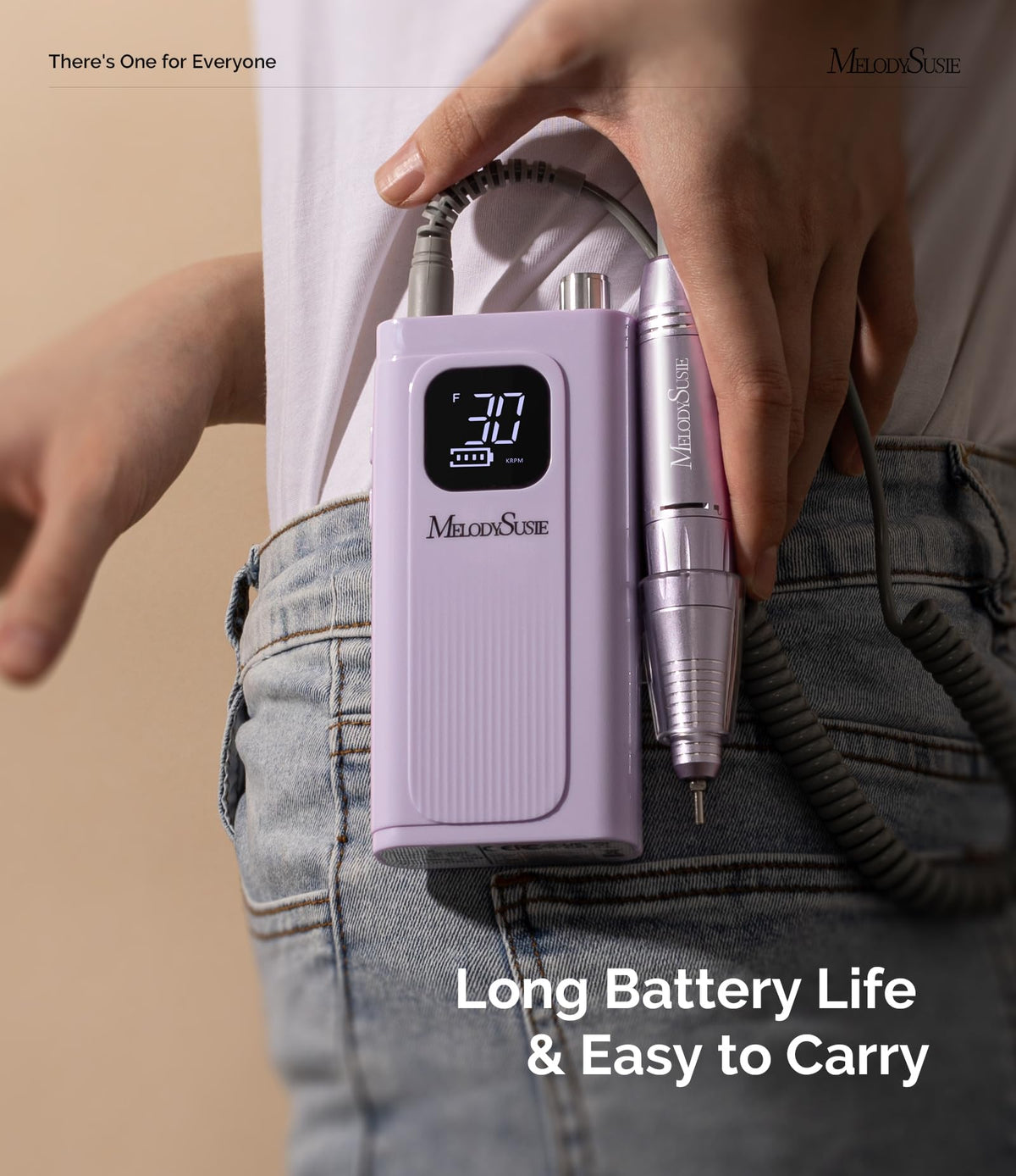 MelodySusie clip-on attached to belt demonstrating hands-free portability for mobile use