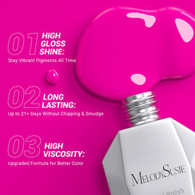 MelodySusie close-up of gel texture highlighting self-leveling glossy finish for professional shine