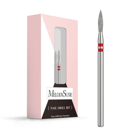 MelodySusie flame cuticle bit front view showing precise tip and smooth finish benefit