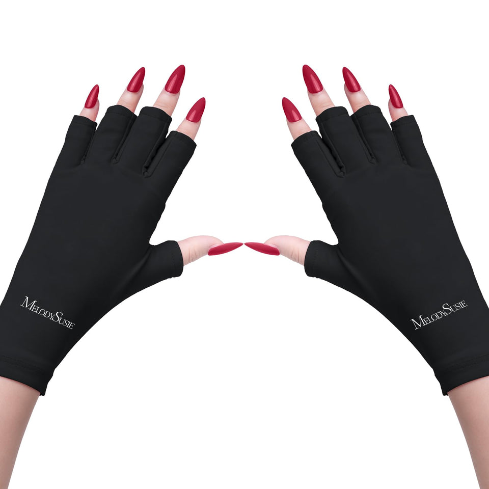 MelodySusie front view of black UV gloves showing fit and coverage benefits
