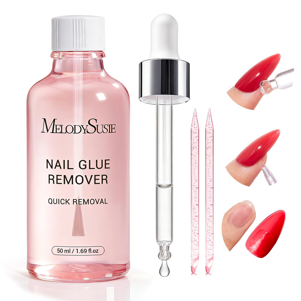 MelodySusie front packaging 50ml bottle showing label and size, gentle remover benefit