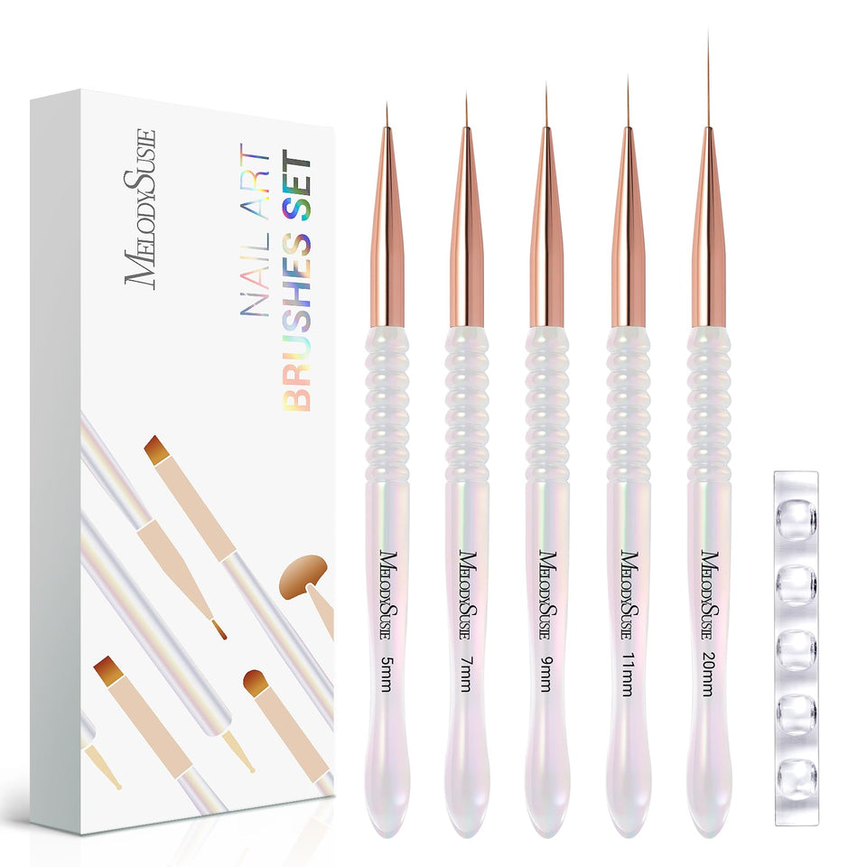 MelodySusie front view of 5-piece brush set and holder showing contents and compact design