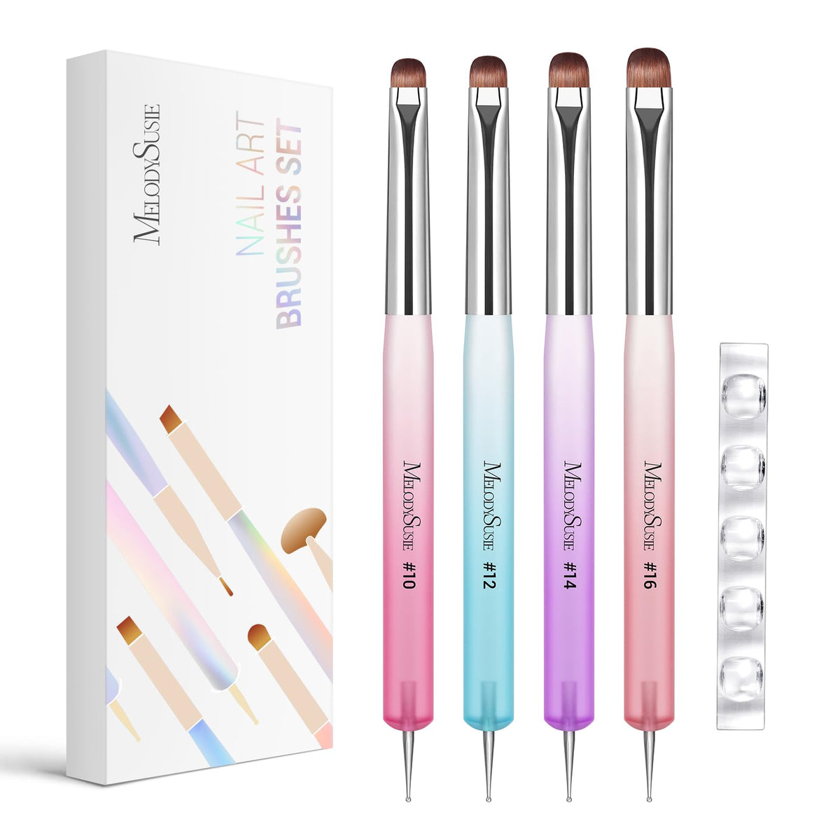 MelodySusie front view of 4-piece brush set showing holder and sizes, organized convenience