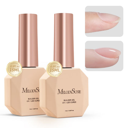 MelodySusie front packaging showing two clear builder gel bottles for versatile nail use