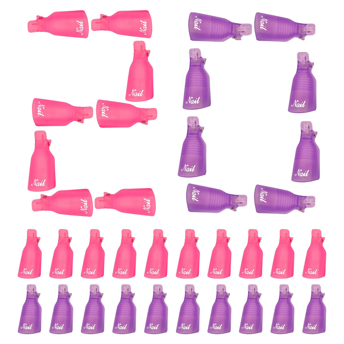 MelodySusie front view of 20 pink and purple remover clips showing organized set and tidy storage benefit