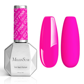 MelodySusie front bottle view showing bright neon pink polish and clear labeling for bold color