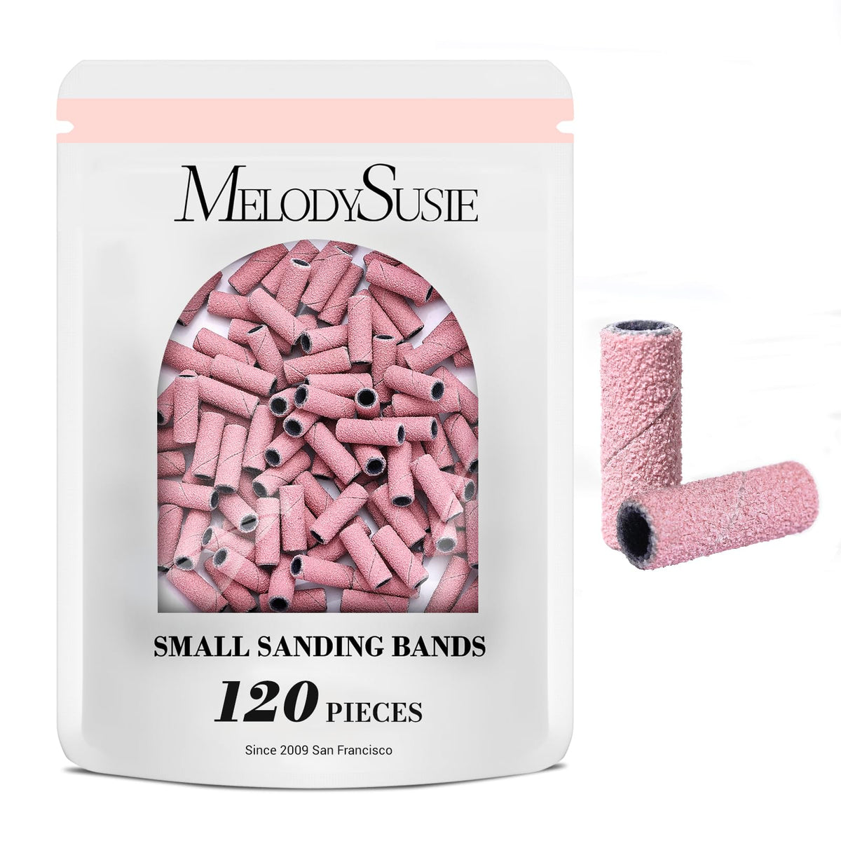 MelodySusie front packaging showing 120 pink sanding bands and clear quantity benefit