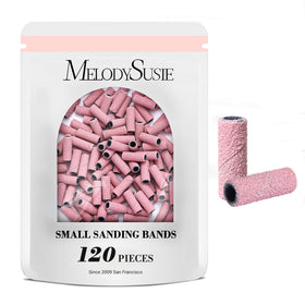 MelodySusie front packaging showing 120 pink sanding bands and clear quantity benefit