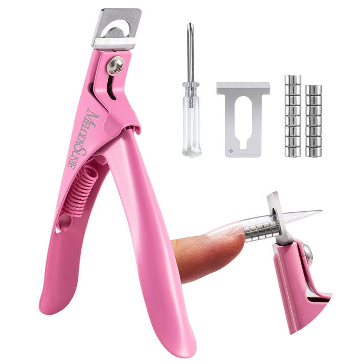 MelodySusie front view pink clippers showing ergonomic shape and quick trimming benefit