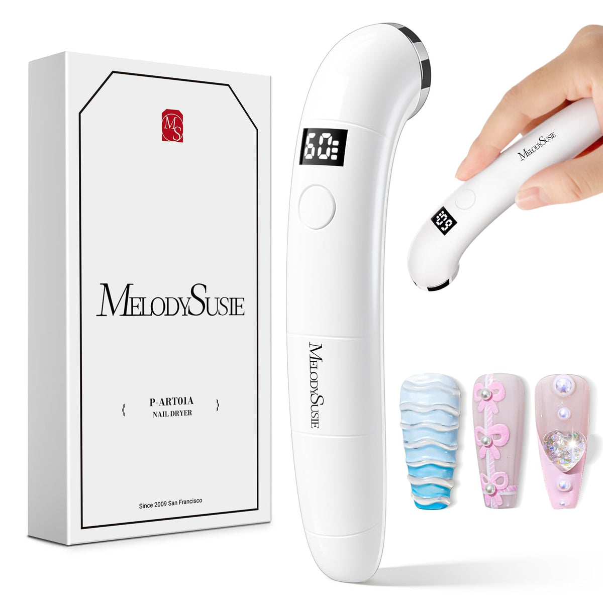MelodySusie front view of P-ART01A showing compact ergonomic lamp for targeted curing