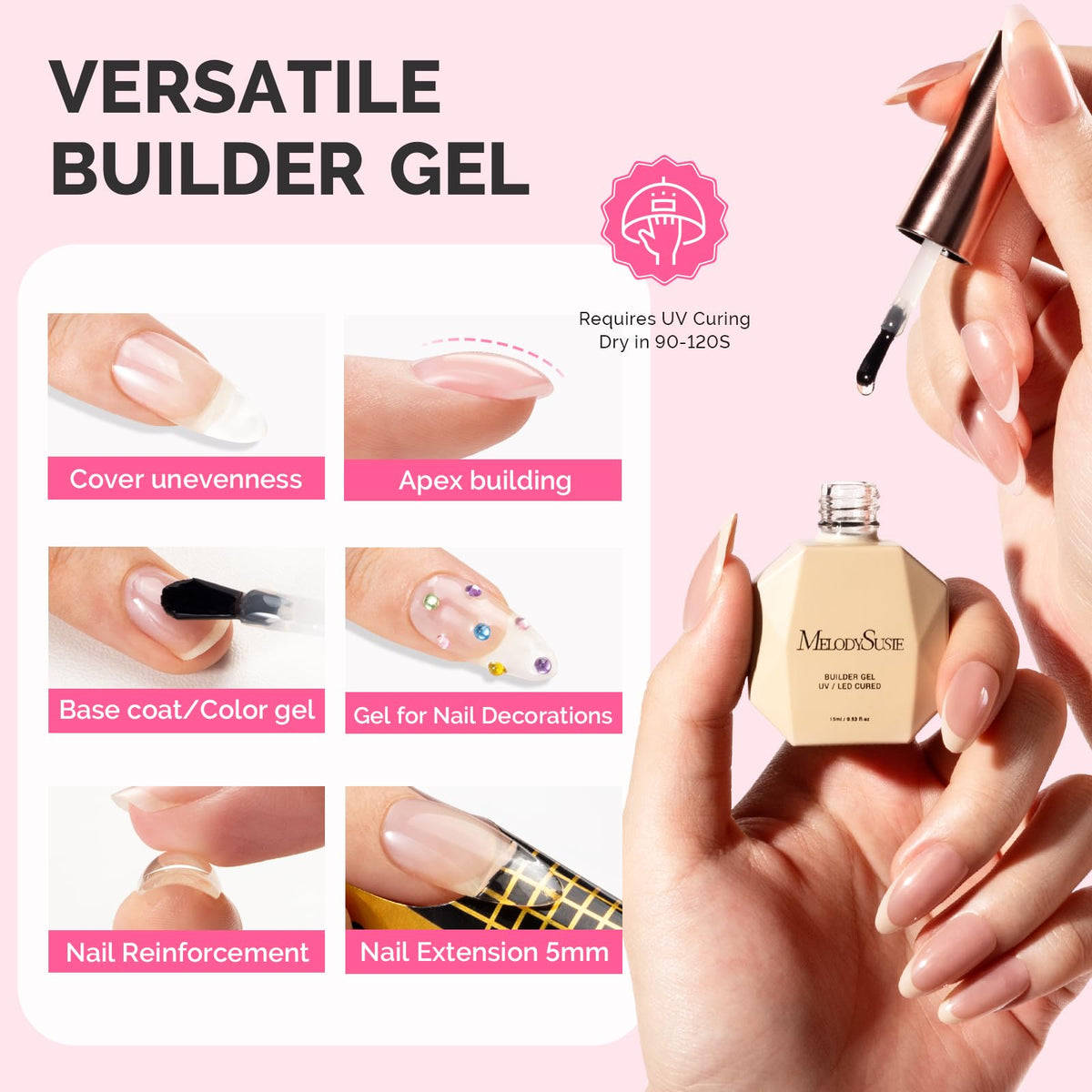 MelodySusie thick clear gel texture close-up showing self-leveling benefit