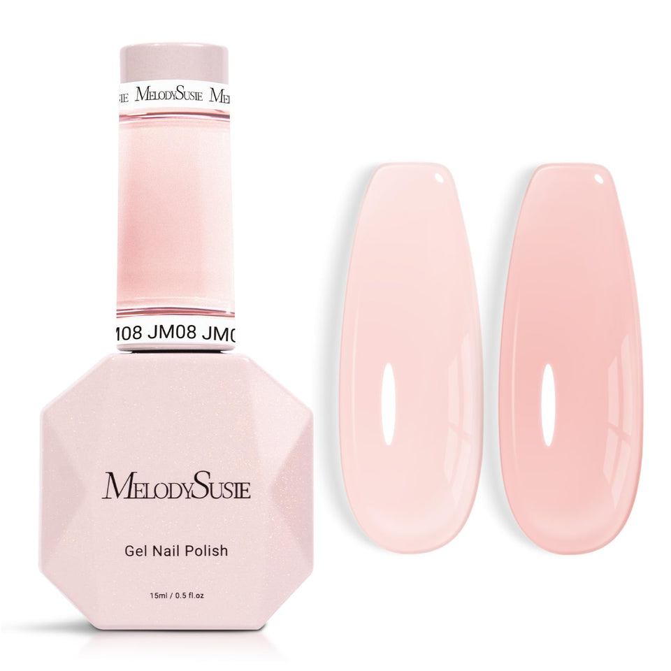 MelodySusie bottle front view showing milky nude gel polish and branding benefits