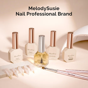 MelodySusie manicure setup on desk showing kit use and professional results