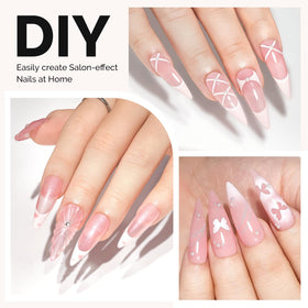 MelodySusie tabletop DIY setup with tools and clear tips for home manicures