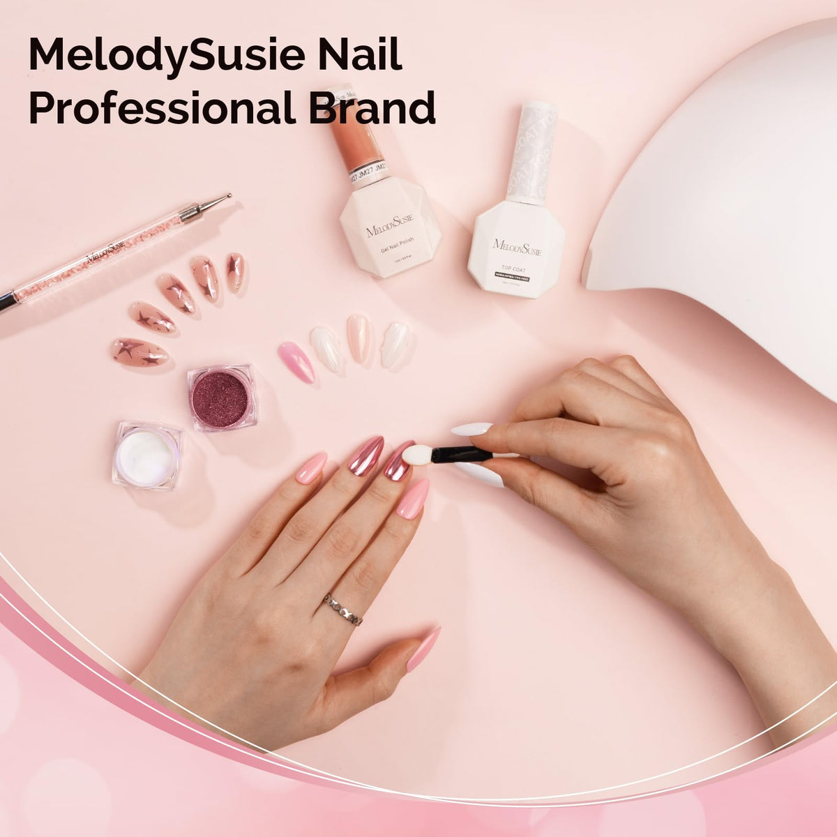 MelodySusie manicure setup on table showing professional and DIY use