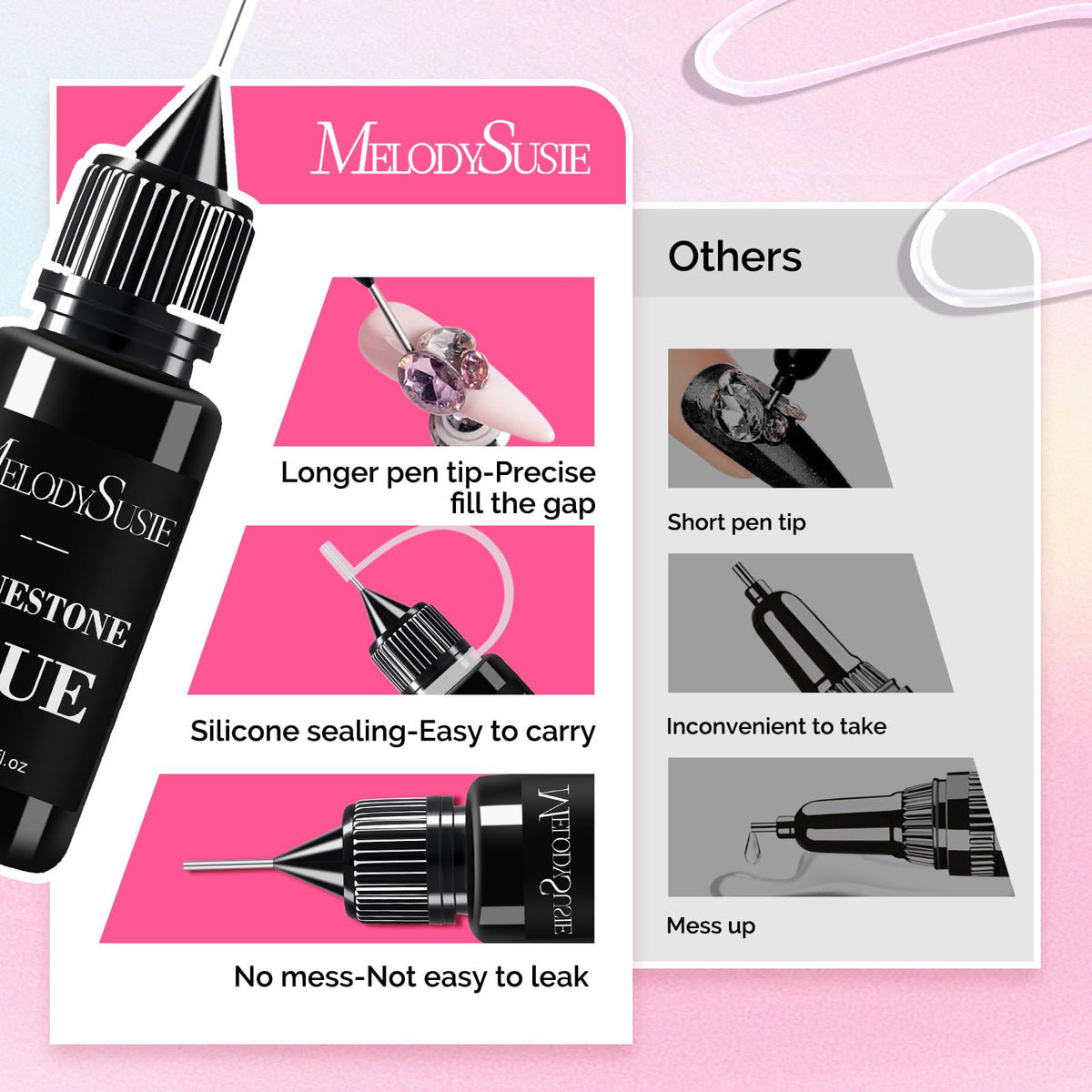 MelodySusie nail charm applied on fingernail illustrating secure sparkling finish