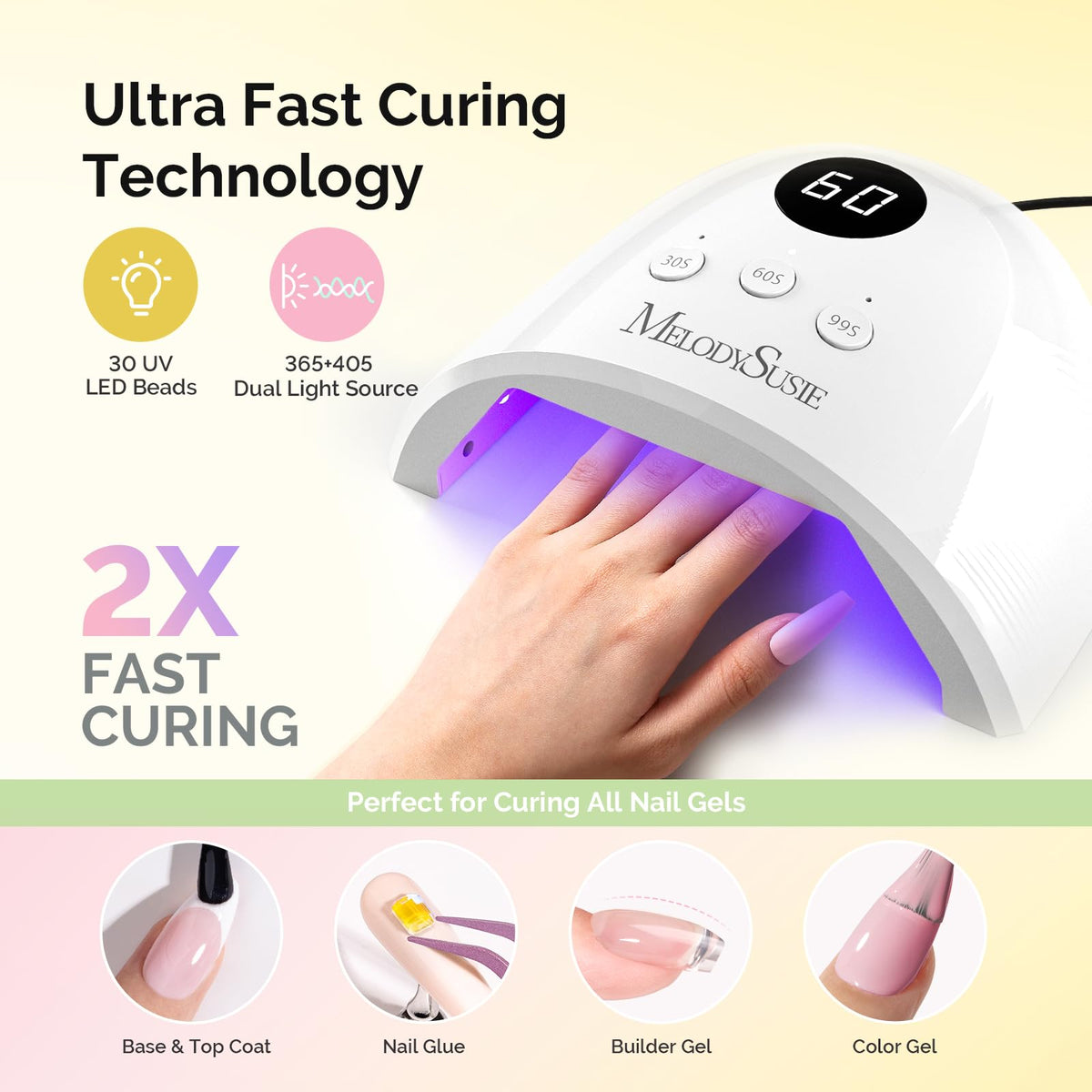 MelodySusie P-Plus30F lamp top view with timers demonstrating fast efficient curing
