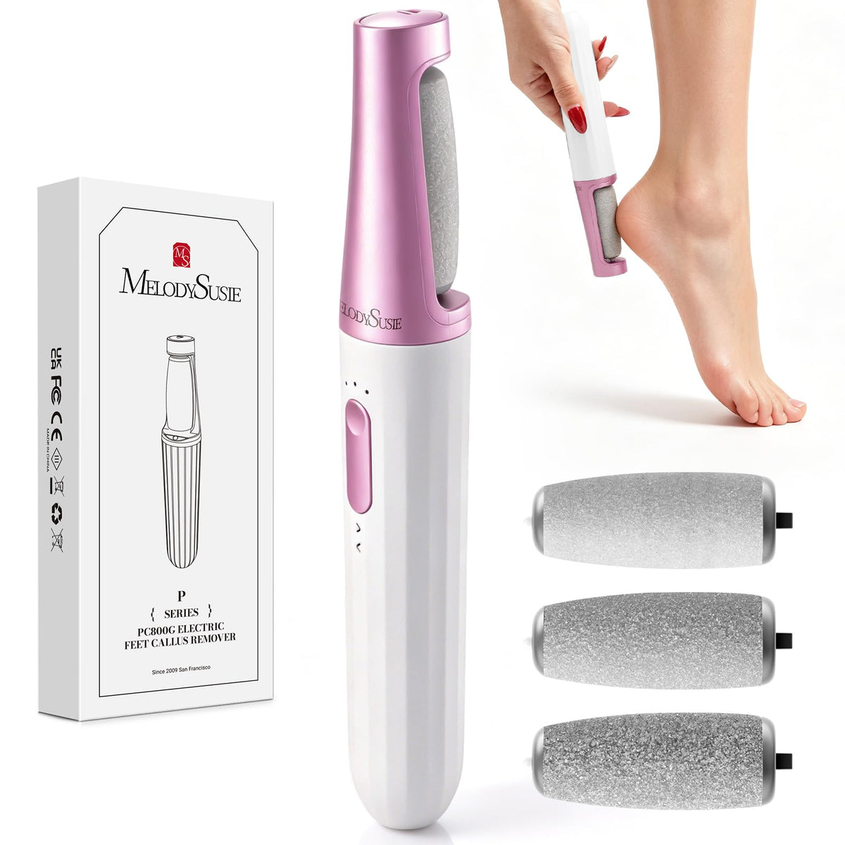 MelodySusie PC800G front view showing sleek white rose finish and ergonomic grip for comfort