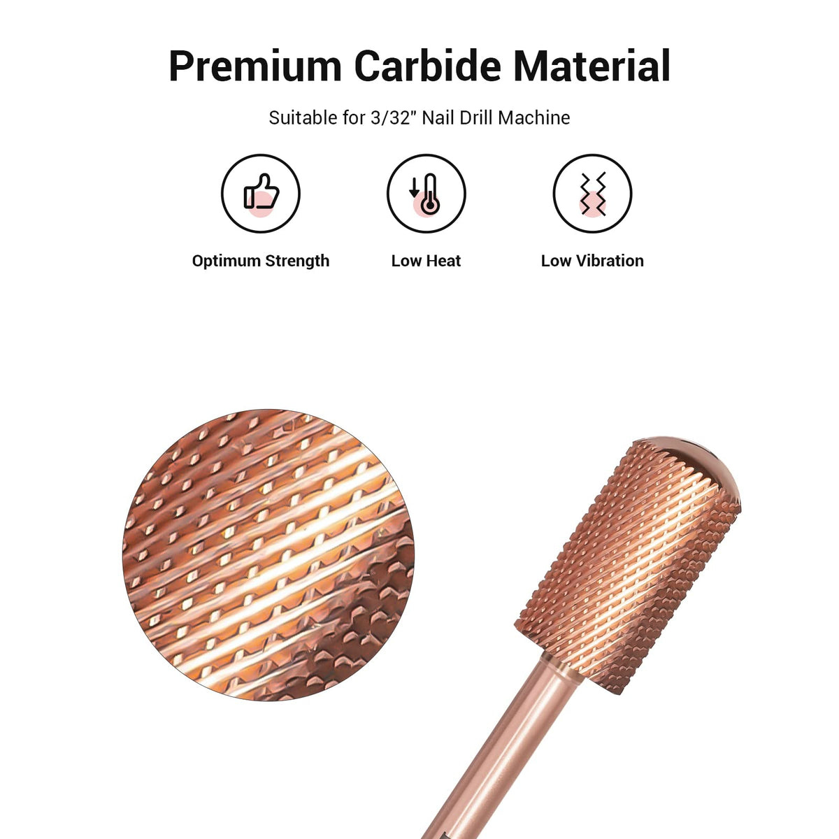 MelodySusie rose gold shank closeup highlighting durable carbide finish