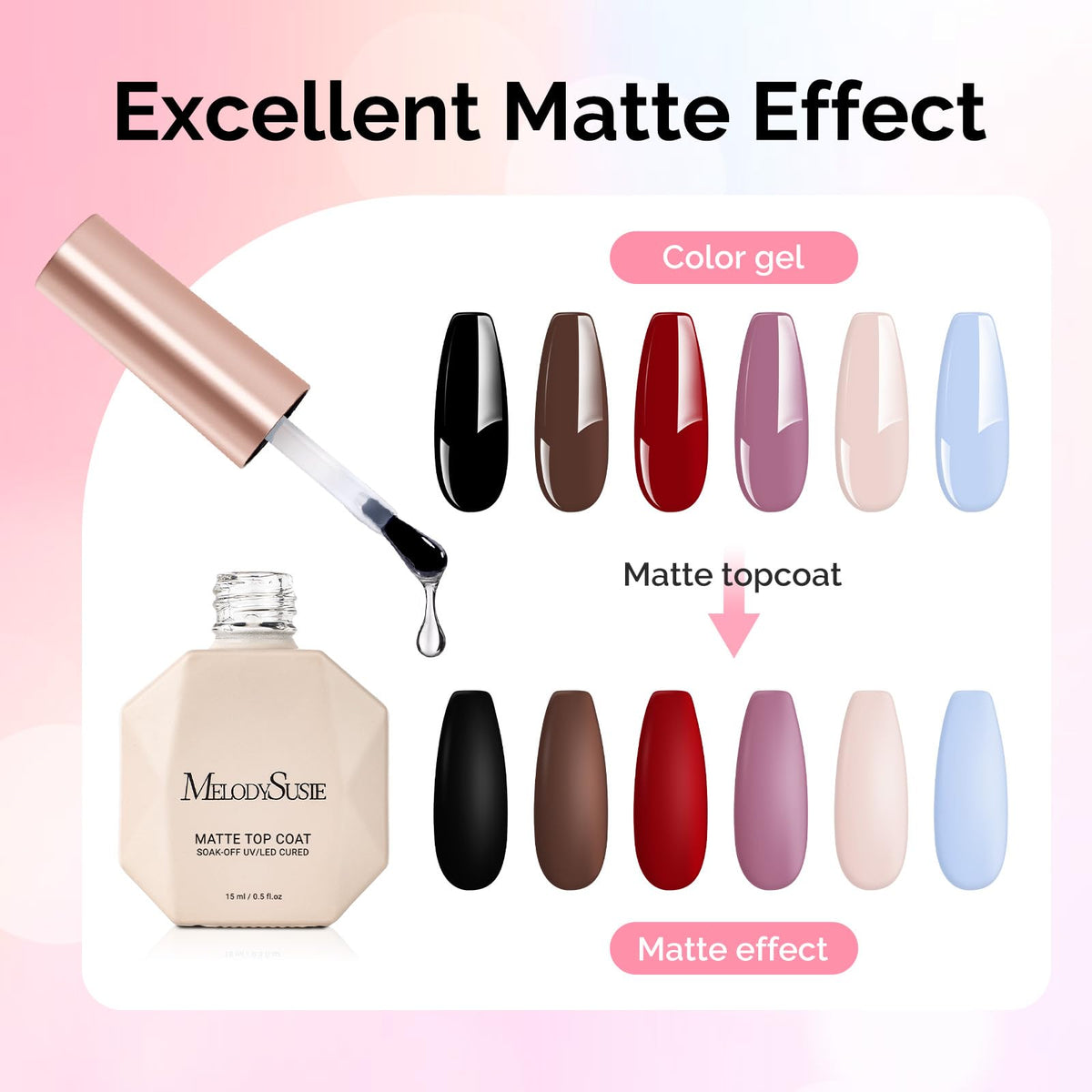 Salon hand using MelodySusie top coat for professional-looking matte nails