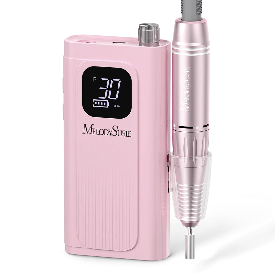 MelodySusie SC300F pink front view showing compact e-file and clip-on pack for portability