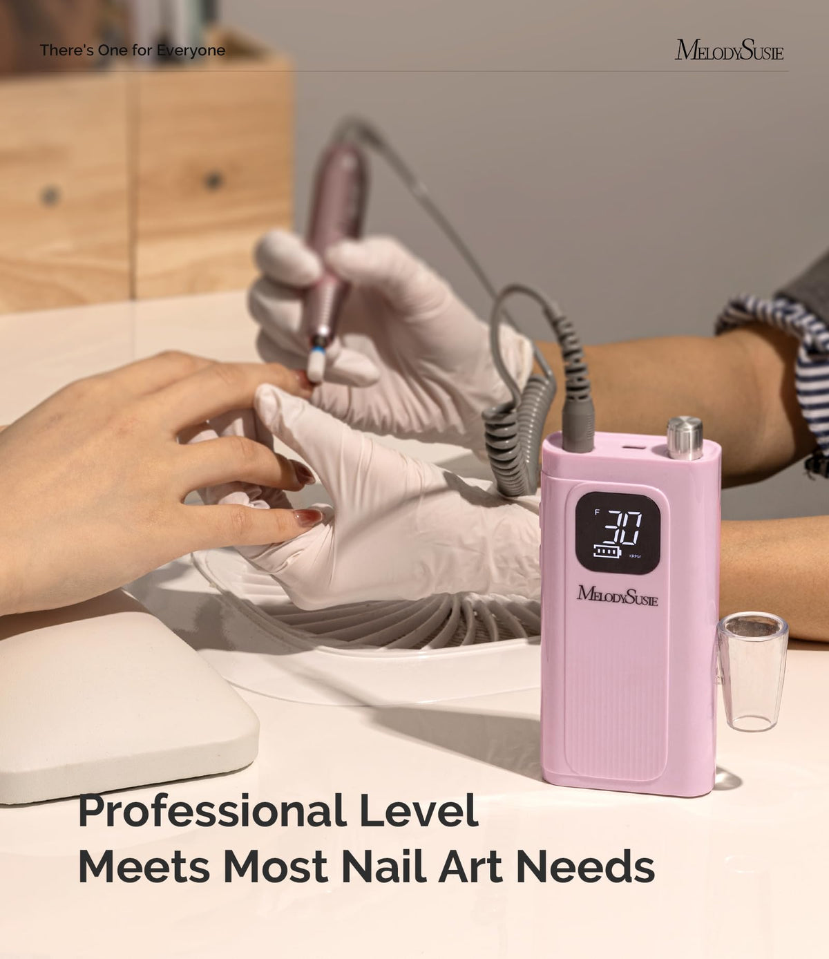 MelodySusie SC300F removing gel polish in use, demonstrating precise, low-vibration filing