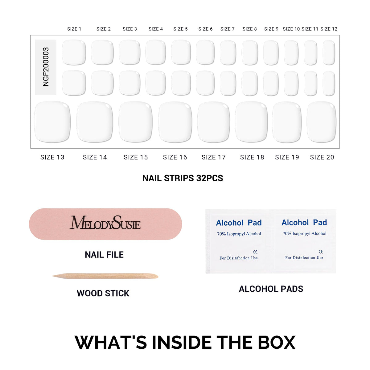 MelodySusie layout of 16 sizes displaying range for precise toe fit