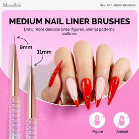 MelodySusie five brushes lined up to show 5,7,9,11,20mm sizes for precise selection