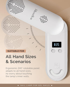 MelodySusie size comparison with a hand demonstrating compact, travel-friendly design