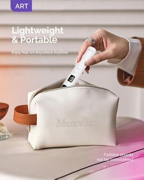 MelodySusie lamp next to wallet showing pocket-size scale and travel convenience