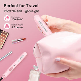 MELYDO mini flat iron packed in included pouch for tidy travel storage