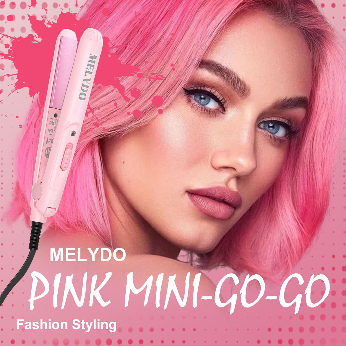 MELYDO mini flat iron staged in travel bag to emphasize portability