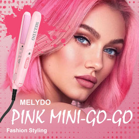 MELYDO mini flat iron staged in travel bag to emphasize portability
