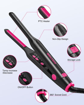 MELYDO styling bangs with pencil iron for clean, accurate edge control