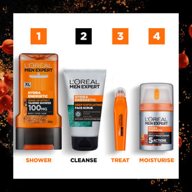 MEN EXPERT product held in hand showing compact 100 ml travel-friendly size