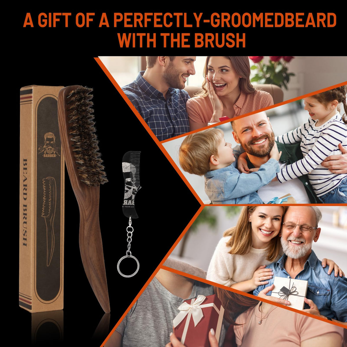 MenGate using comb to clear trapped hairs from brush for easy maintenance
