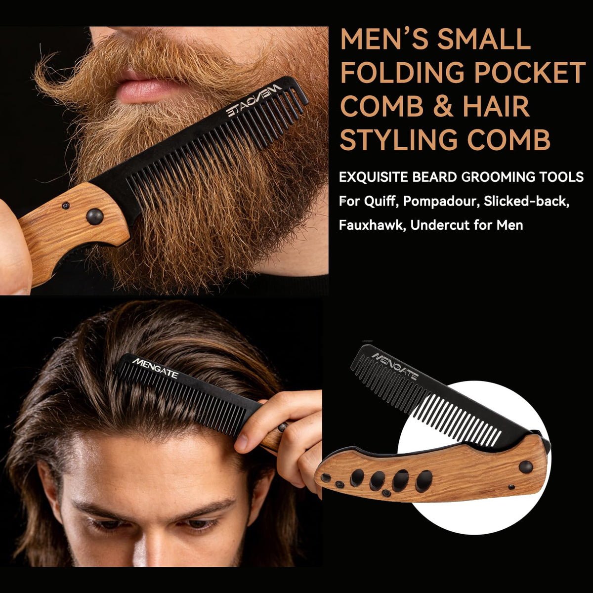 MenGate open comb showing locking hinge mechanism for secure, stable grooming