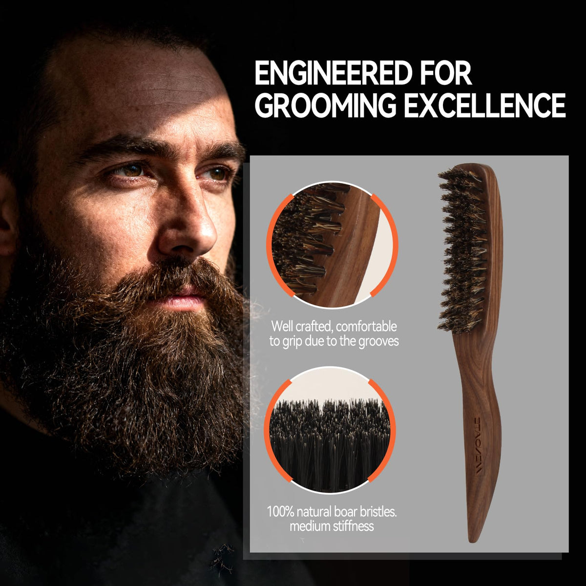 MenGate side profile of curved walnut handle offering ergonomic comfort and grip