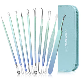 MENOLY front packaging showing all ten stainless steel tools and leather case, professional hygiene benefit