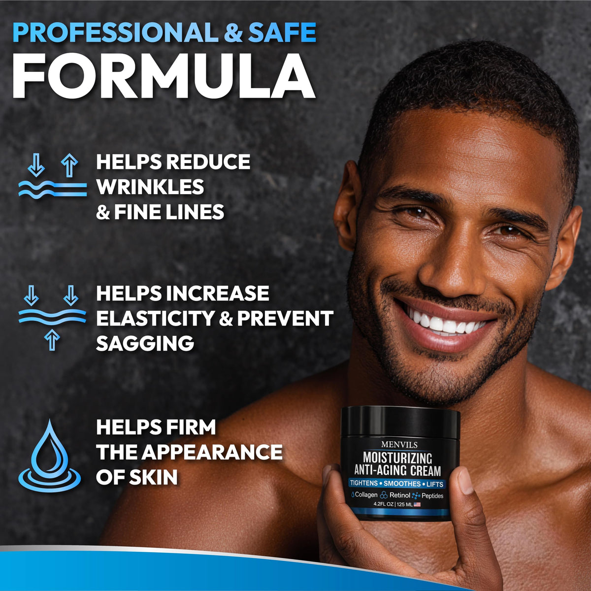 Menvils applied after shave on model illustrating soothing hydration and reduced irritation