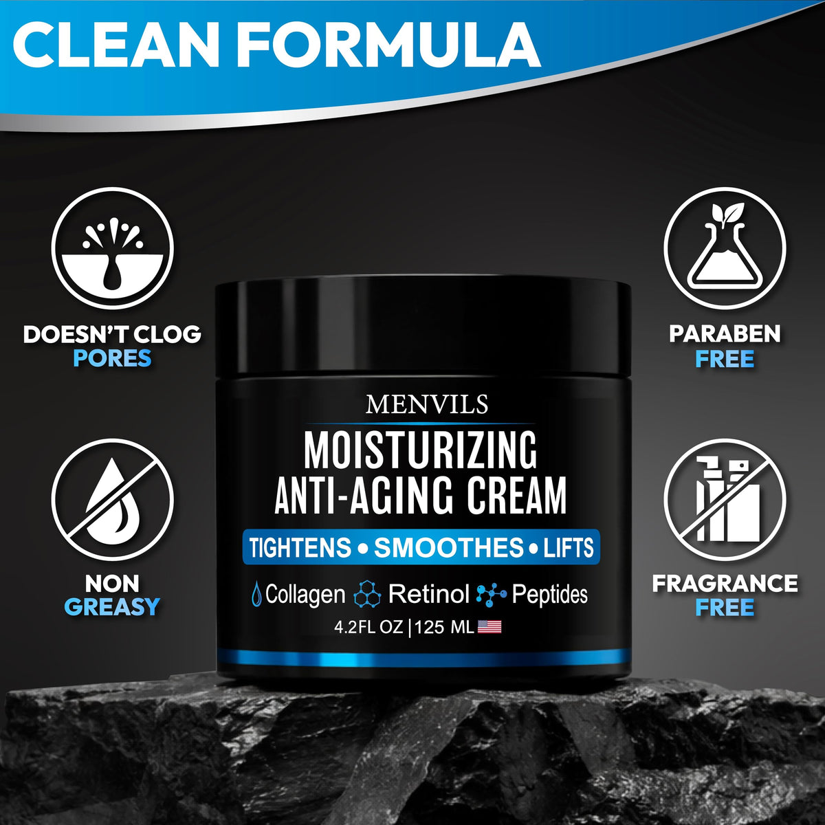 Menvils jar on bedside table for nighttime repair routine and restorative benefits