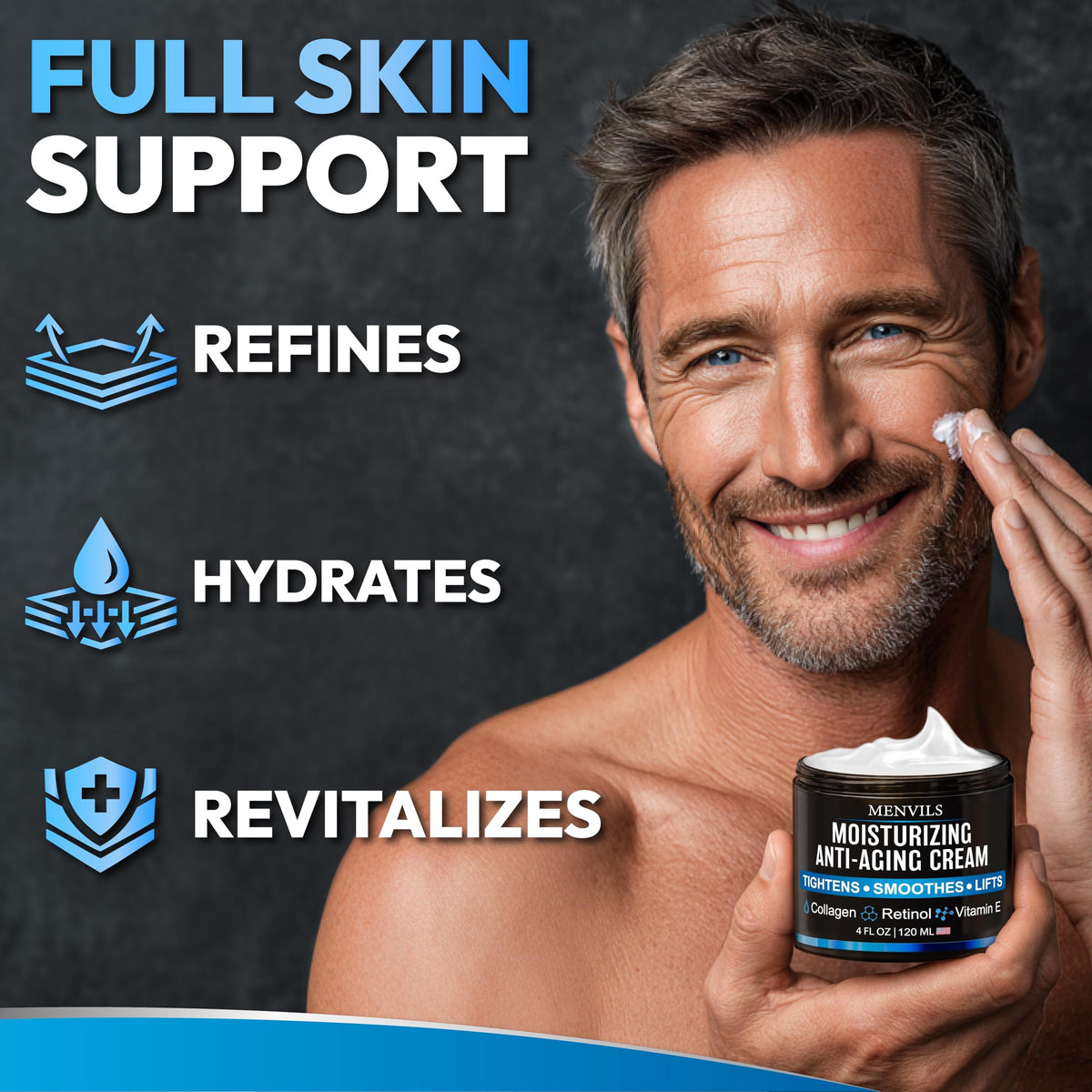 Menvils cream texture close-up highlighting lightweight, fast-absorbing formula