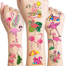 MeoIsDaBest front packaging showing 96 pink flamingo tattoos and colorful art