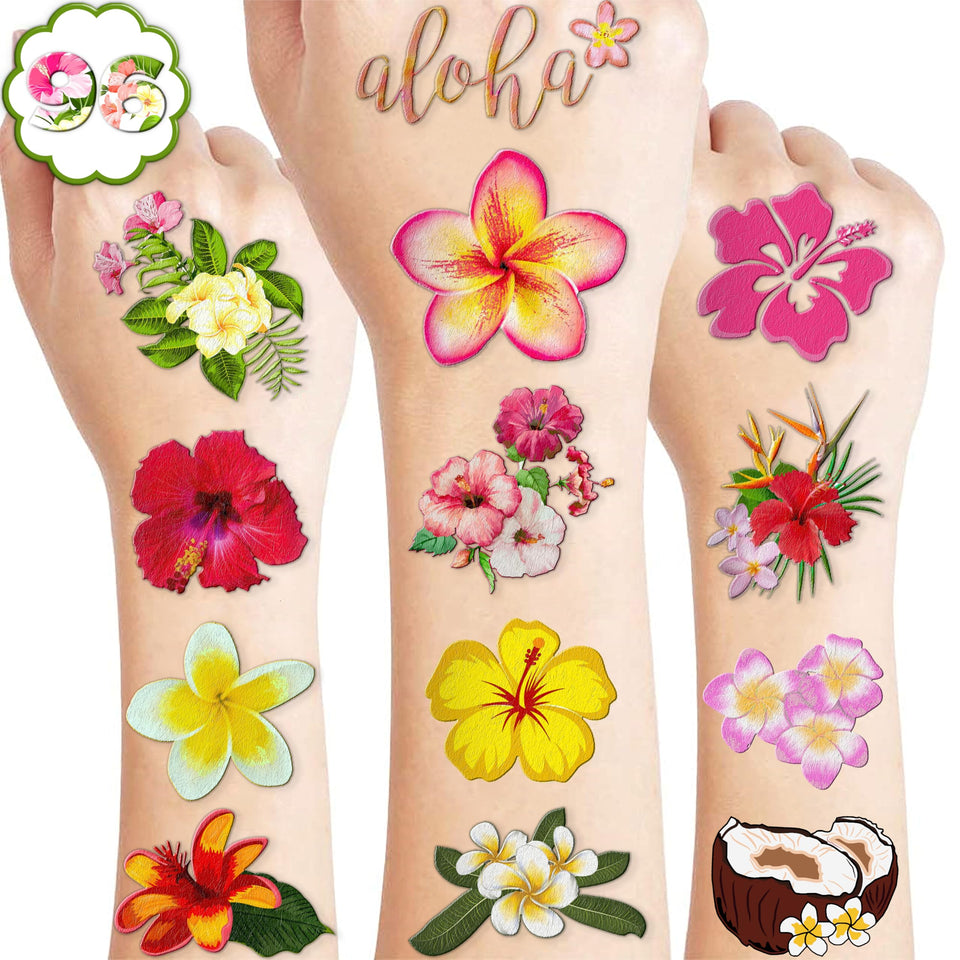 MeoIsDaBest front sheet display showing 96 tropical flower tattoos for easy party use