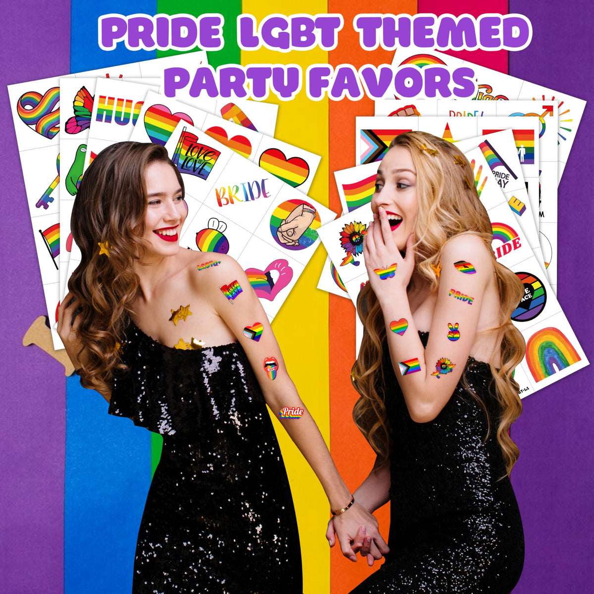 MeoIsDaBest full sheet layout with multiple pre-cut rainbow tattoo designs for selection