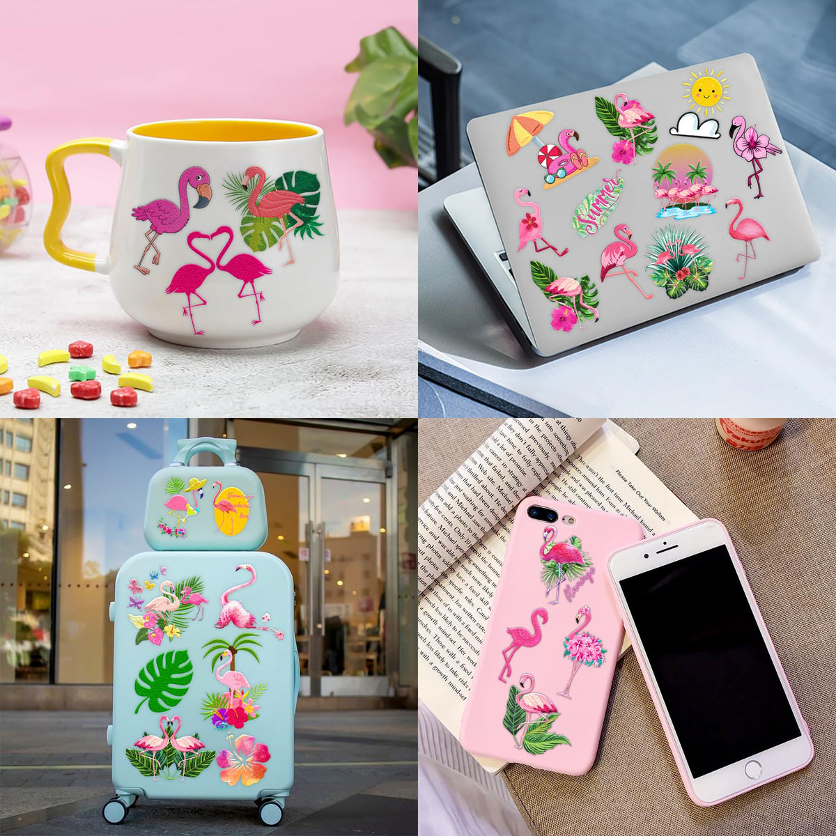 MeoIsDaBest multiple sheets flatlay showing variety of flamingo designs