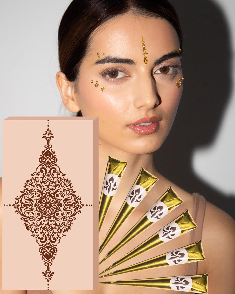 MERCY LONDON front packaging showing six ready-to-use henna cones and product benefits