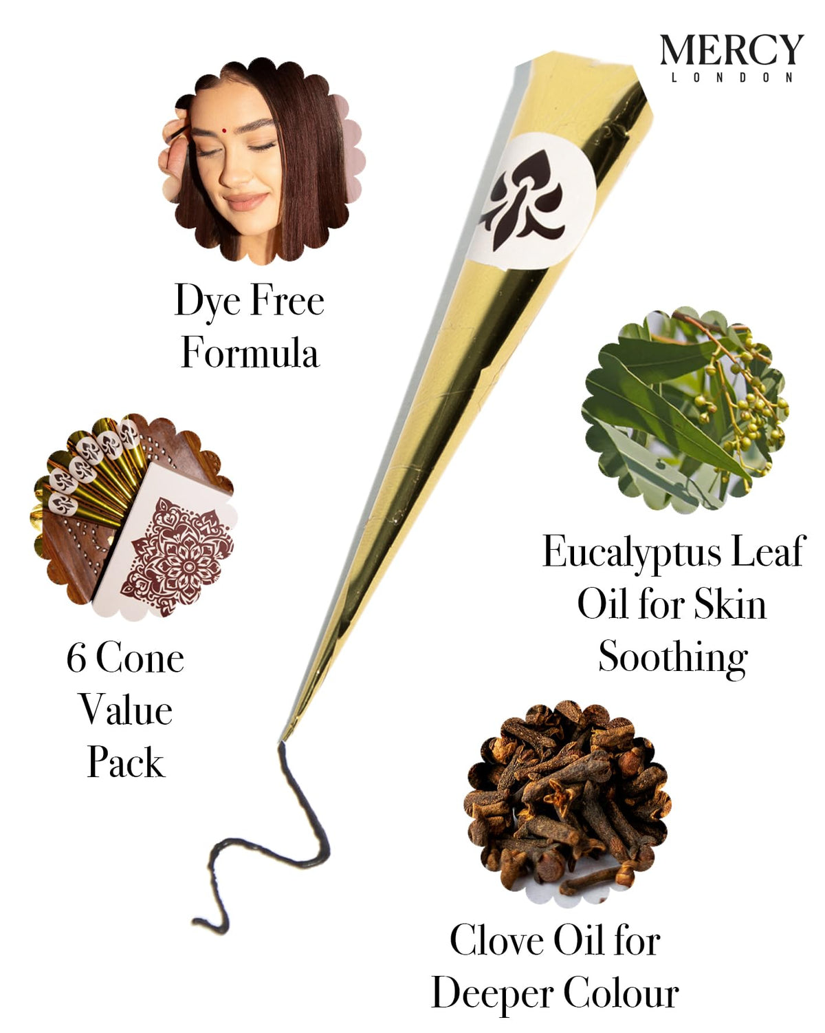 MERCY LONDON applying henna cone to hair section for easy at-home colouring and control